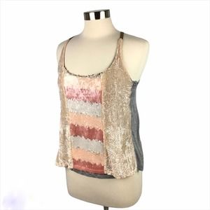 Anthropologie Tiny Brand Women's Peach Gray Velvet Sequin Tank Size XS New